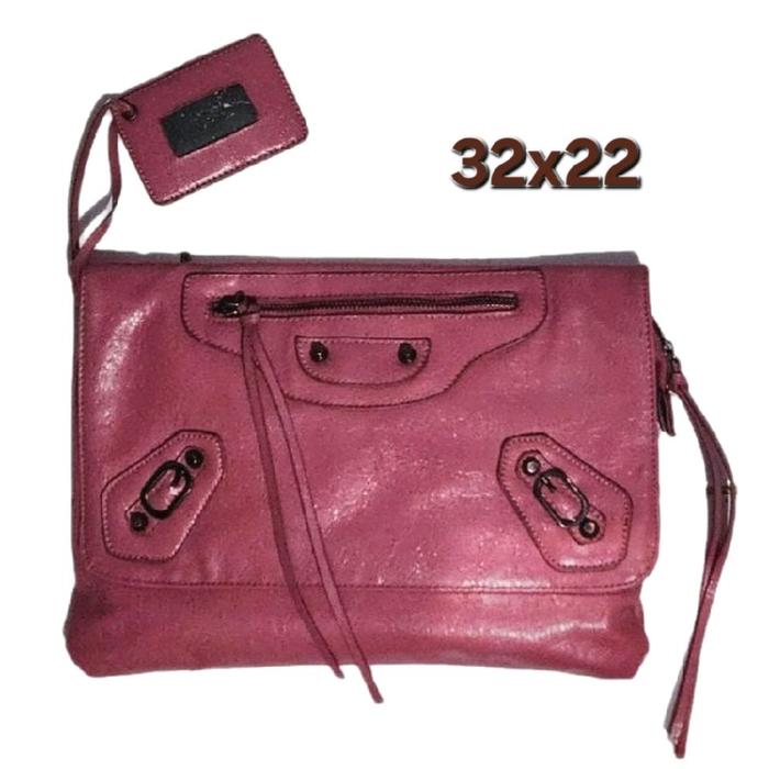 Preloved Tas Sling Clutch Flap+Zipper Medium ala Balen City Kulit Pink Salem/Peach 11inch 32x22 minu
