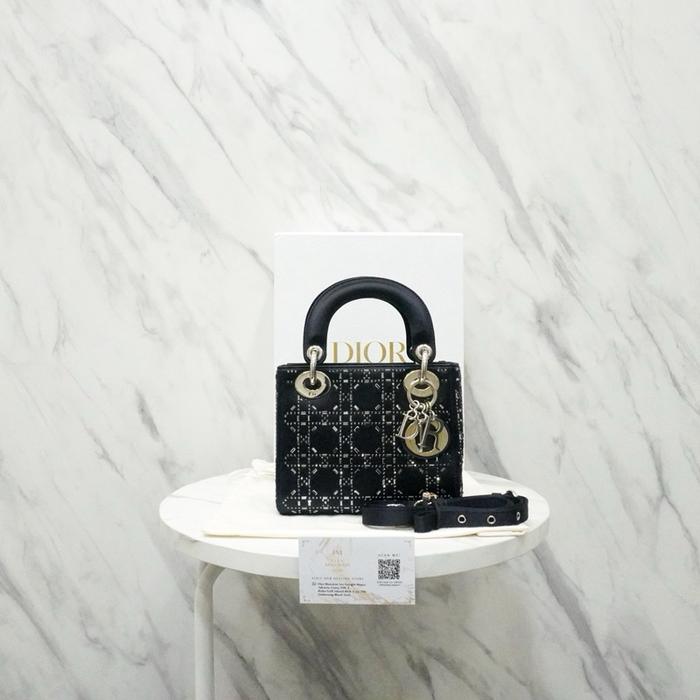 Lady Dior Mini Strass Cannage Satin Blue SHW 2017 GARANSI 100% AUTHENTIC Selempang