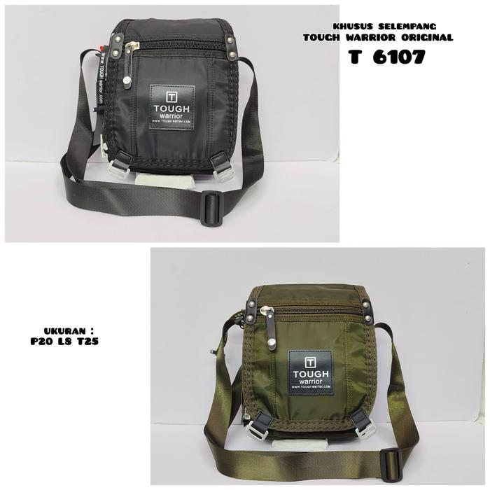 Tas Selempang Pria Tough Warrior 6107 Cowok Slingbag Waistbag Sabuk Nilon Polos Gaya Korea