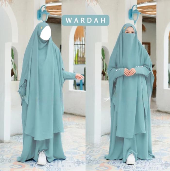 French Set Gamis Khimar Warna Wardah – Bahan Premium, Ritsleting Tangan + Aksen Kancing Elegan