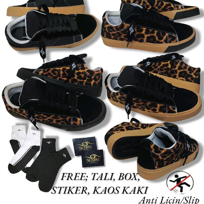 Brand Lokal Sepatu SENPAI Skena Leopard Black/Leopard Gum/Black White Gum - Pria Wanita Suede Canvas