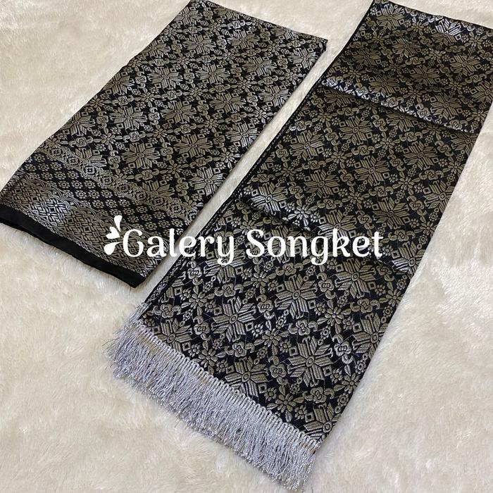 Set Selendang dan Rok Songket Jumbo Berubah-Ubah Motif Semi Palembang - Lilit Wanita Silver Hitam Bi