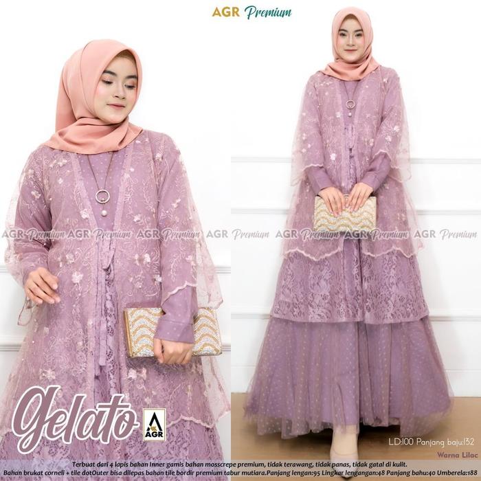 Gamis Wanita Gelato Bahan Brokat Mix Tile Dot Inner Dan Outer Lepasan Size L LD 100 Baju Dress Pesta