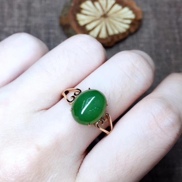 NEW Hetian jasper 18k gold ring, authentic old material apple