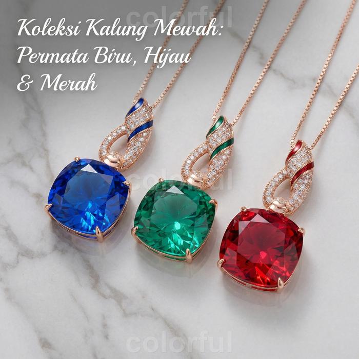 COLOK77  Kalung liontin persegi besar bergaya Eropa dan Amerika berwarna biru tua mewah serbaguna de