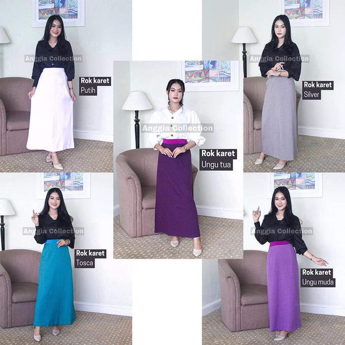 ROK MODEL A/ROK KERJA WANITA warna putih-silver-tosca-ungu muda-ungu tua Panjang Putih Silver Formal
