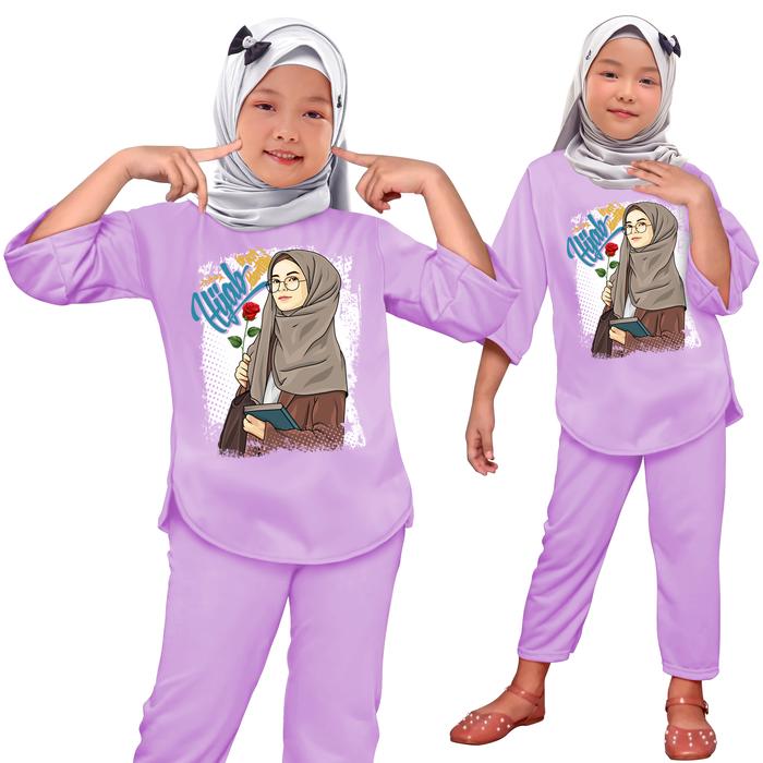 Setelan anak-anak Cewek SETCEL OneSet Anak Perempuan Motif Hijab TOP MODEL 000108 Cetak Mesin DTF SL