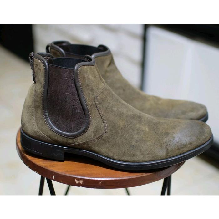 Sepatu Chelsea Boots John Varvatos Washed Suede Olive Vibram Made in Italy not Ecco Paraboot Kleman 