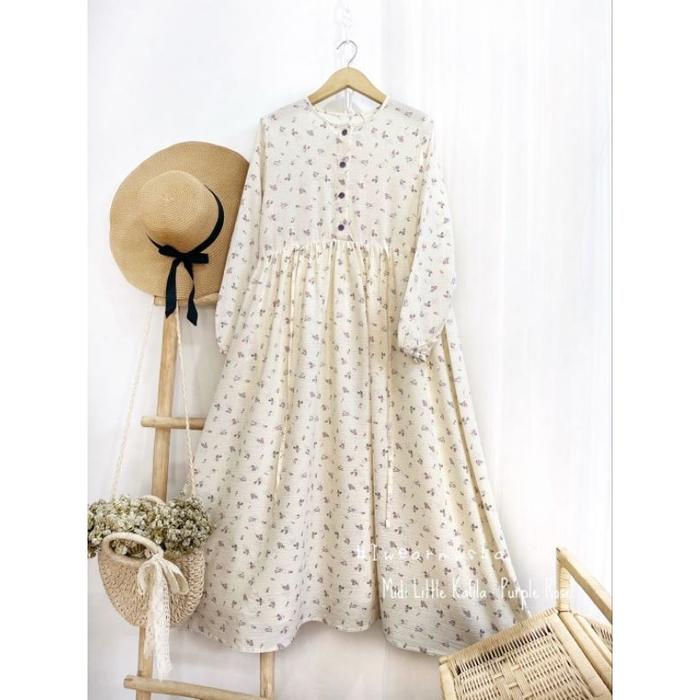 Iwearmysha - Midi Dress Korean Style Motif Bunga Size S-XL MIDI LITTLE KALILA