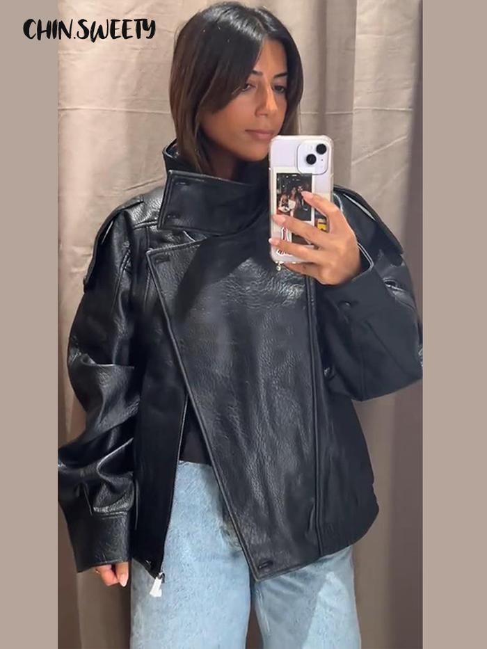 Fashion Women's Stand Collar Lether Jackets Full Sleeve Button Solid Lady Jacket 2025 Autumn Winter