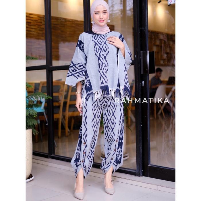 Set Tenun, Set Batwing Tenun Celana Aladin, Set Atasan & Celana Wanita