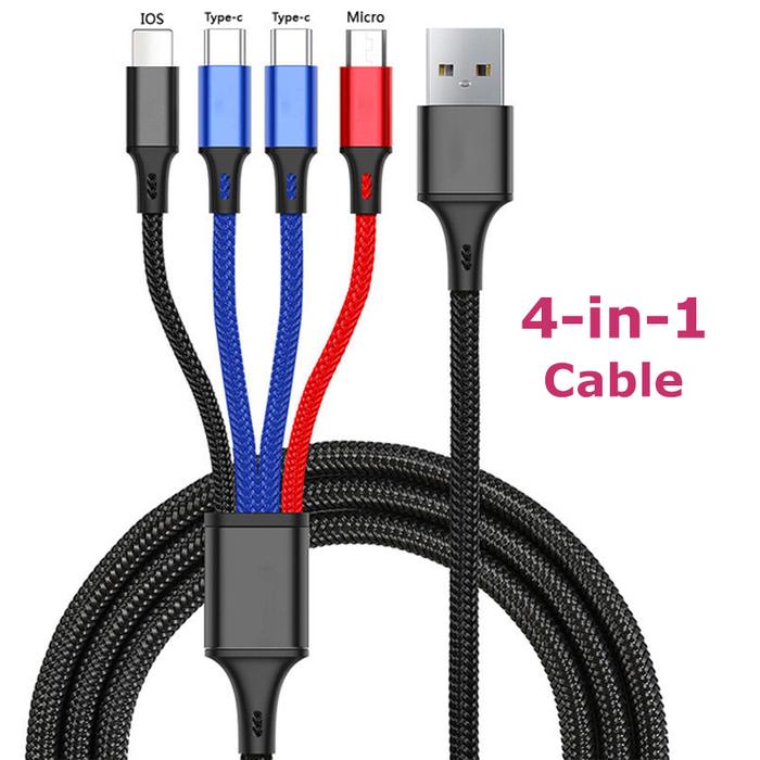 4 in 1 USB Charging Cable For iPhone 13 12 14Pro Max Mini 3 in 1 Micro USB Type C Fast Charging Cord
