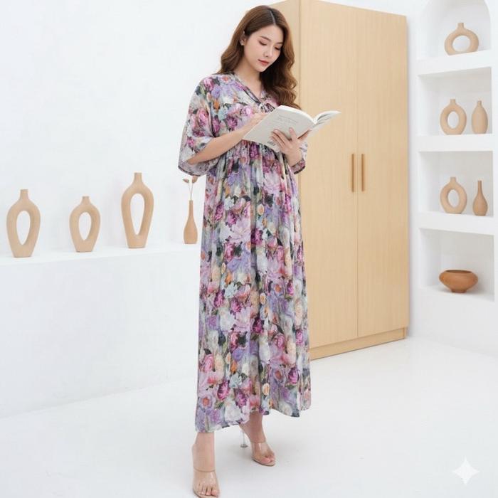 Andanisss OLLA Dress Series Daster Midi LD 125 Motif Flower Busui Bumil Daster Rumah Cantik
