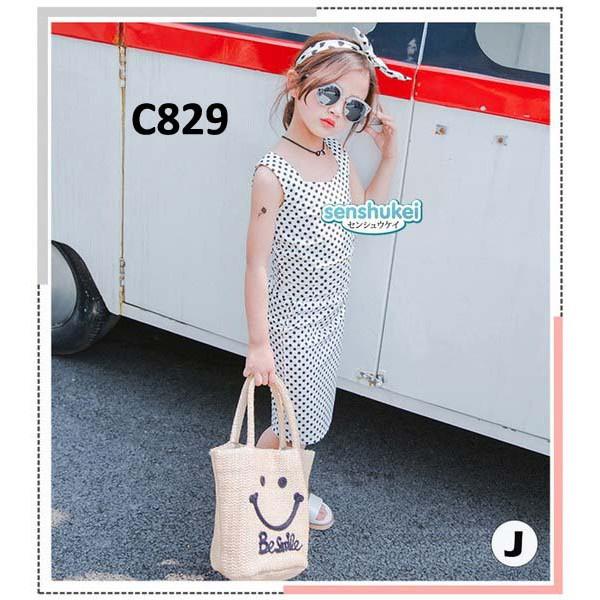 C829 polkadot white set headband - DRESS ANAK IMPORT