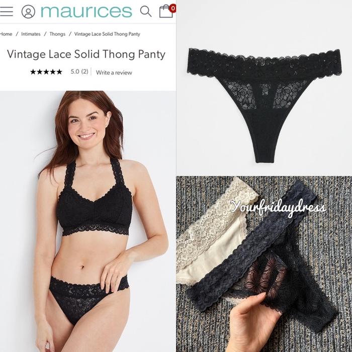 MAURICES Vintage Lace Solid Thong Panty / Simply Comfy Wide Lace Trim Cotton Thong Panty Gstring Cel