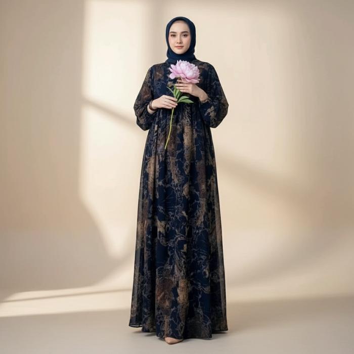 Fillan Wear - Gamis Nadhira Dress Muslim Wanita Lengan Panjang Busui Gamis Lebaran Ceruty Premium Fr