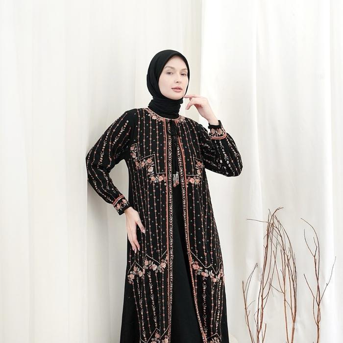Rita Wd 305 /Gamis Super Black Bordir Cantik  / Gamis Bordir Payet Cantik Mewah Elegant