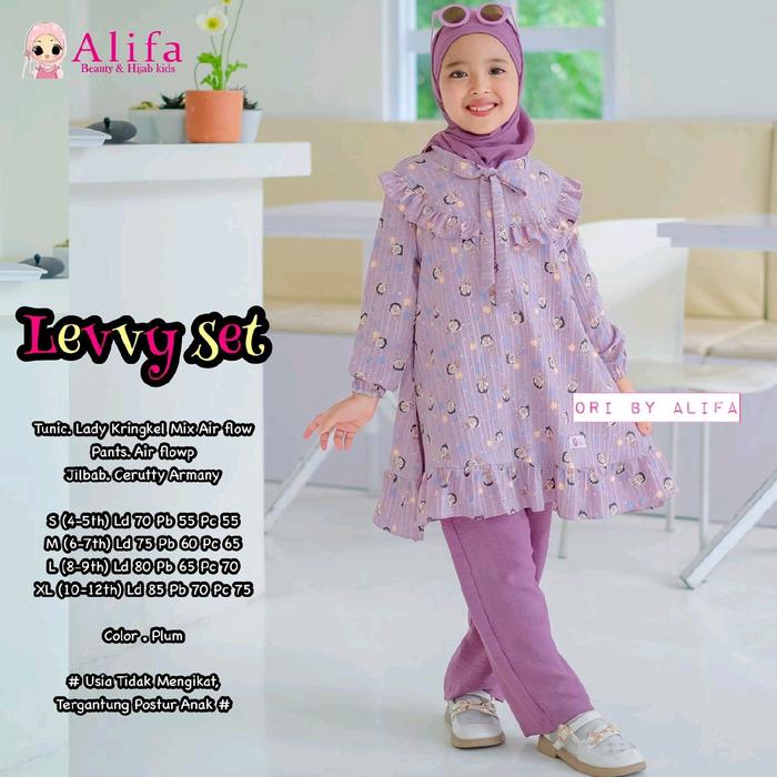 Levvy Set Baju Set Tunik dan Celana Panjang Pulsa Hijab Fashion Anak  Lebaran Cantik Nyaman Trendy B