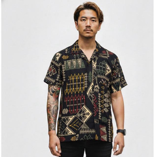 NRKY Kemeja pria motif batik tribal nusantara lengan pendek bahan adem