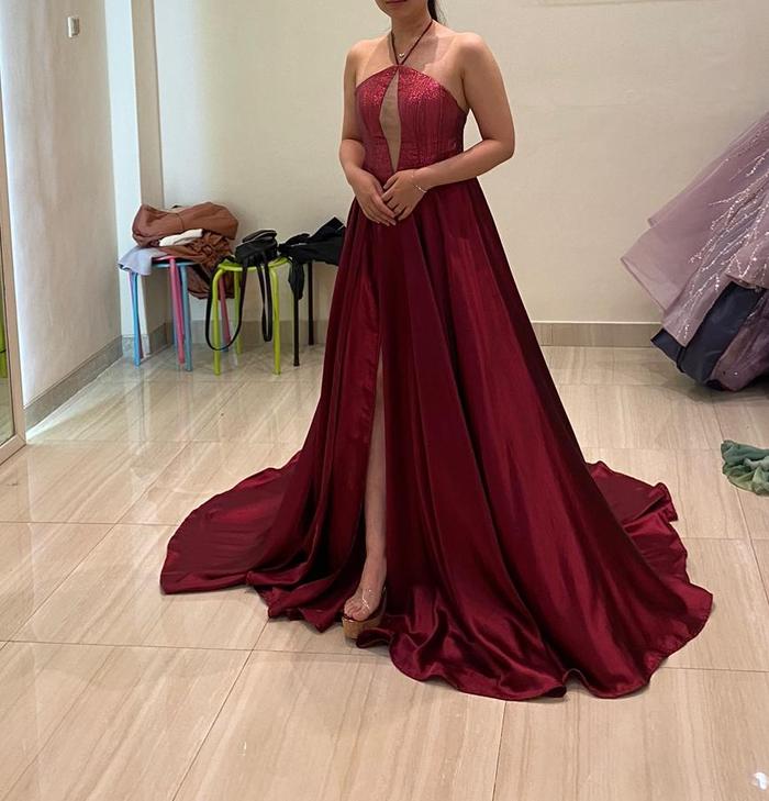 Gown/Gaun Pesta Elegan Mewah Dress Wanita Warna Merah Maroon/Pressweet17/Prewedding/Gaun Pengantin/W