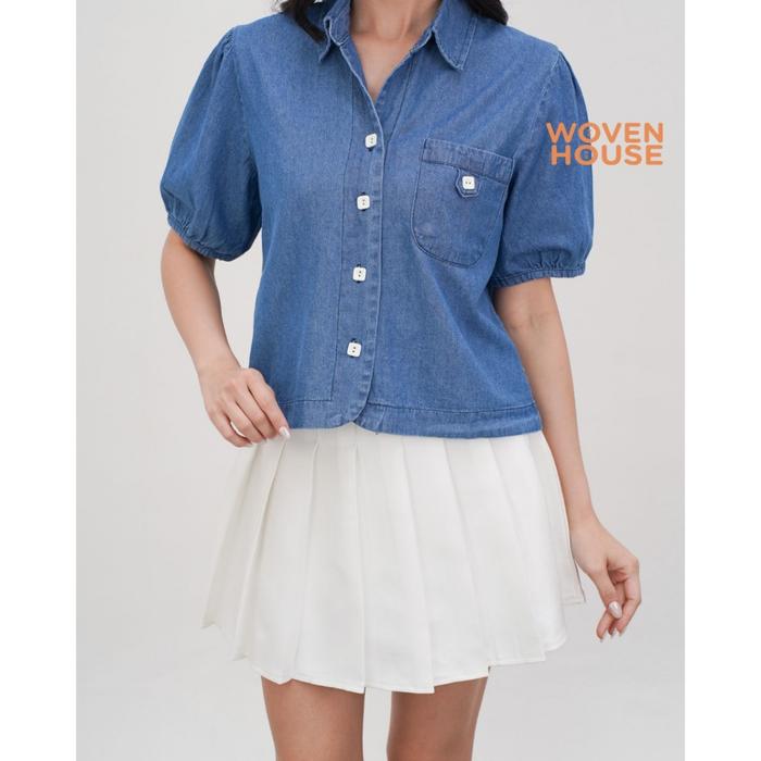 Euphoria Mall - Woven House Aera Denim Puff Kemeja Atasan Blouse Work Office Casual Wanita Jeans Top