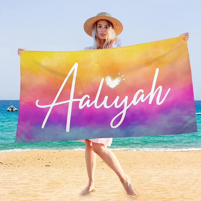 Personalized Beach Towel Customized Name Text Custom Bath Towel for