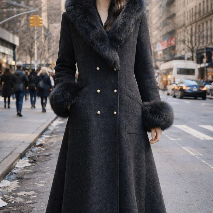 Coat Wool Bulu Domba Merino Warna Charcoal