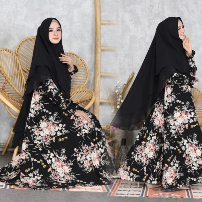 RL-GAMIS THERESIA MONALISA BUSUI PLUS KHIMAR CERUTY 2 LAYER GAMIS FASHION MUSLIM