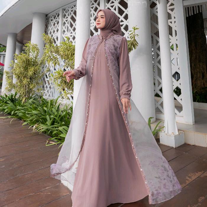 gamis set lediza terbaru serian 4 warna model mewah dan elegan