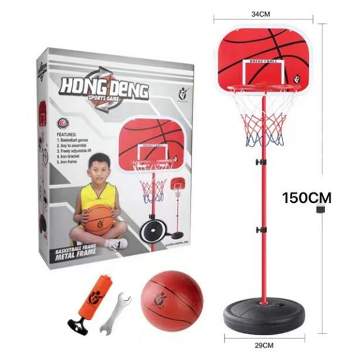Mainan Anak Ring Basket Bahan Besi 1.5 Meter Bola Basket dan Pompa