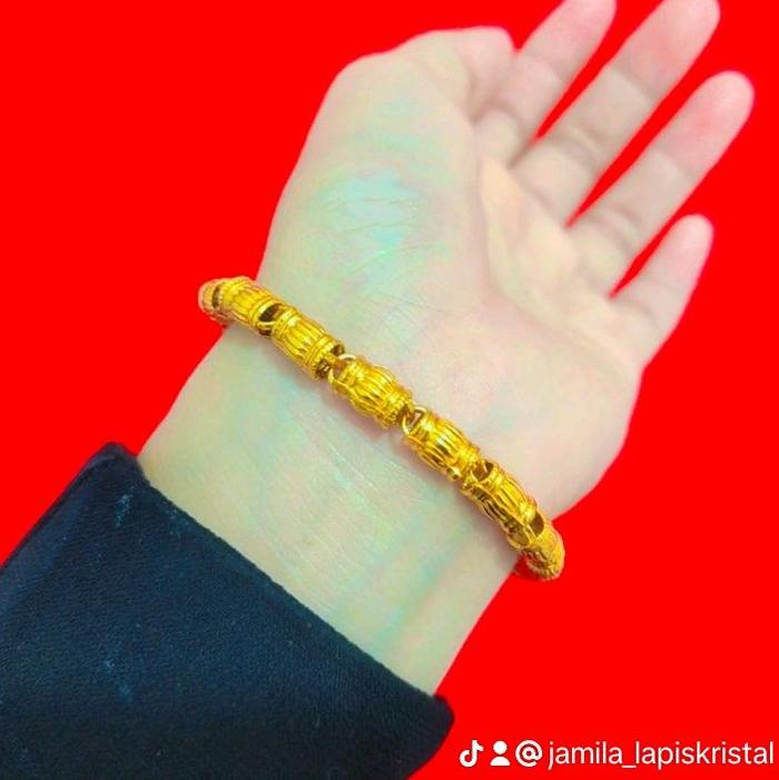 Gelang Full Bambu Besar dilapis emas asli 24karat dibalut dengan kristal premium