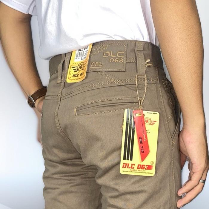 DLC063 Celana Panjang Kanvas Original Reguler Fit Pria Abu Cream Moka Bahan Premium Nyaman Cocok Gay