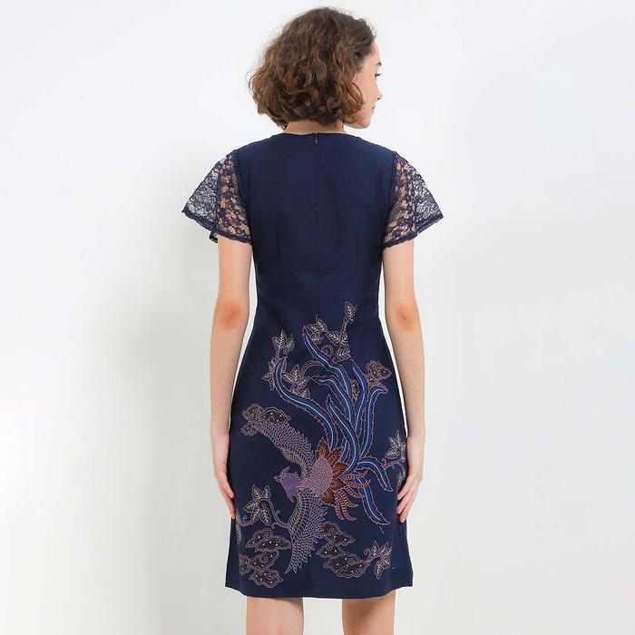 Rianty Batik Premium Wanita Dress Furing Navy Firanza Firenze