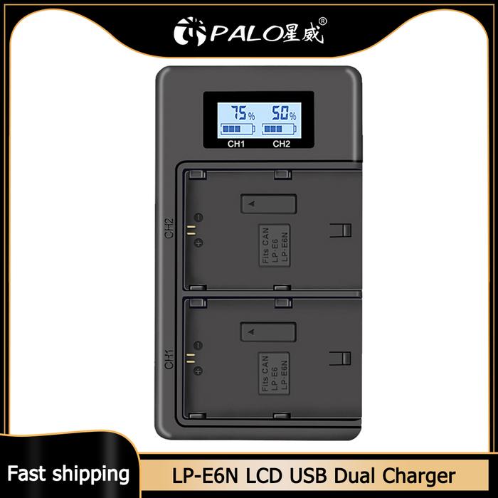 PALO LP-E6 LP-E6N LP E6 charger LCD USB Dual Charger for Canon EOS 6D