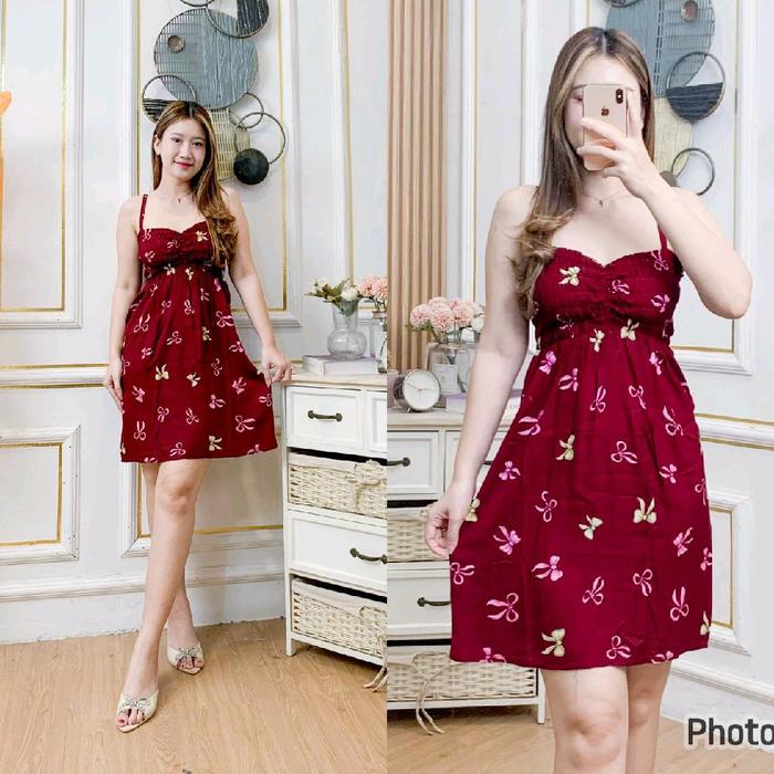 daster bali rok pdk Kerut gesper tali pundak Dress Wanita Dewasa Mini sexy cantik