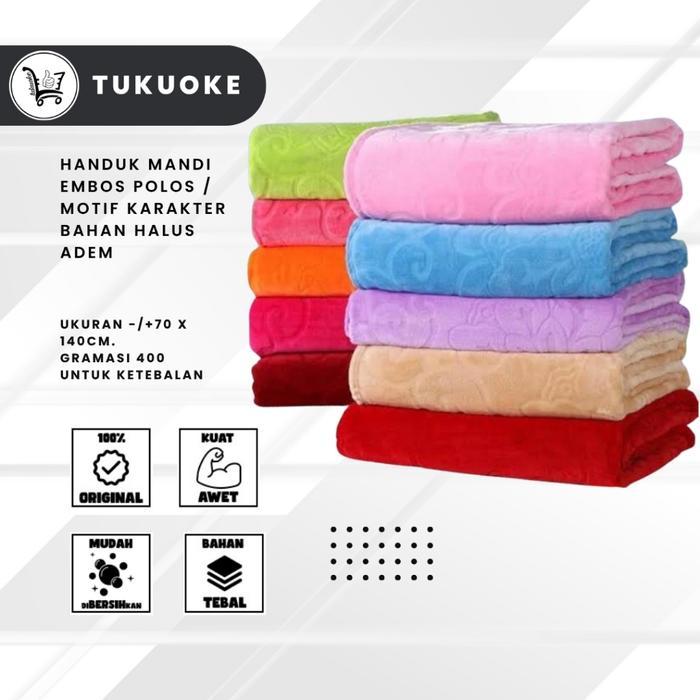 Handuk Mandi Embos Polos / Motif Karakter Bahan Halus Adem Lembut Menyerap Keringat Utk Dewasa/ Anak