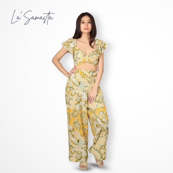 Setelan Wanita Crop Top Ruffle & Celana Kulot Panjang - Felicia Set