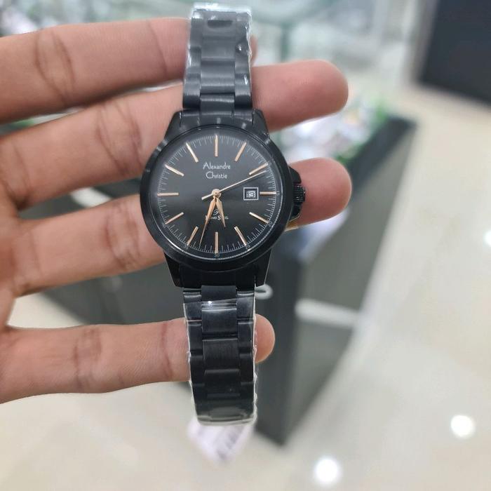 Alexandre Christie Primo Steel AC 1008 LD BIPBA Jam Tangan Wanita Dial Hitam Tali Stainless Steel El