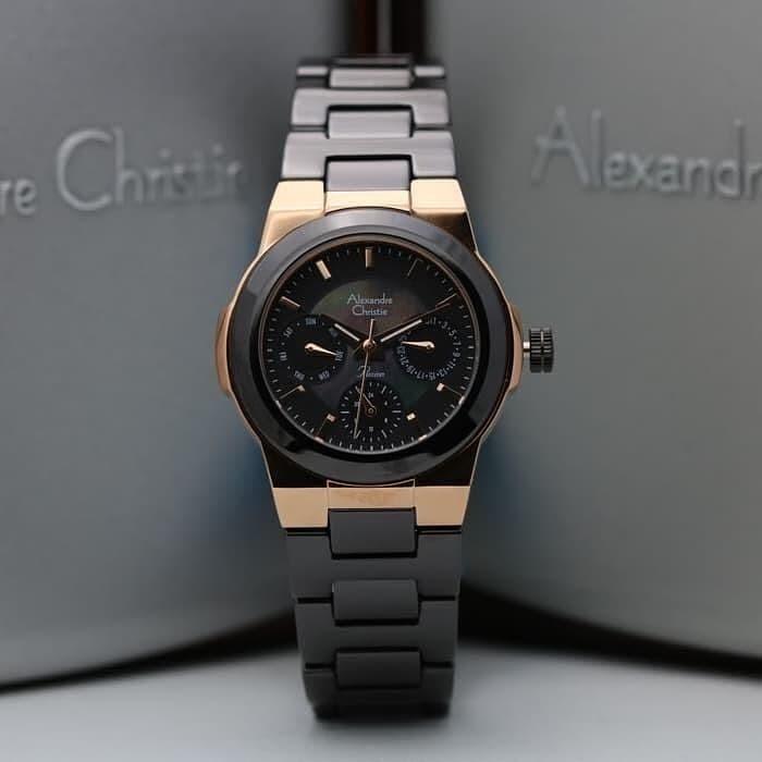 jam tangan wanita alexander cristie ac2224 black gold keramik