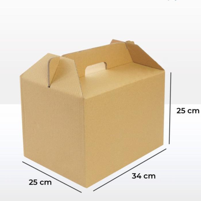 box tenteng kardus jinjing packaging hampers kotak karton dus besar - Coklat Polos