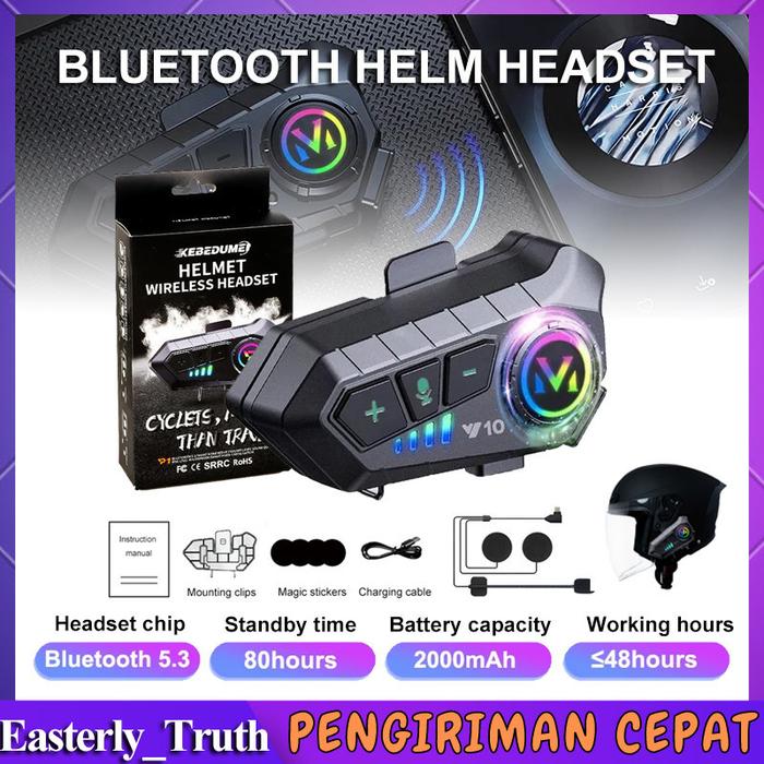 Y10 Bluetooth 5.3 Helm Headset Motor Bluetooth Headset  Interkom IPX6 Tahan Air 2000mAh
