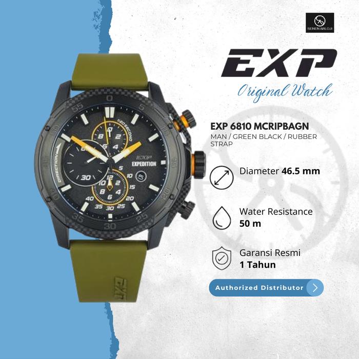 JAM TANGAN ORIGINAL EXPEDITION PRIA EXP 6810 / E6810 STRAP RUBBER TANGGAL DAN CHRONO AKTIF - Green B