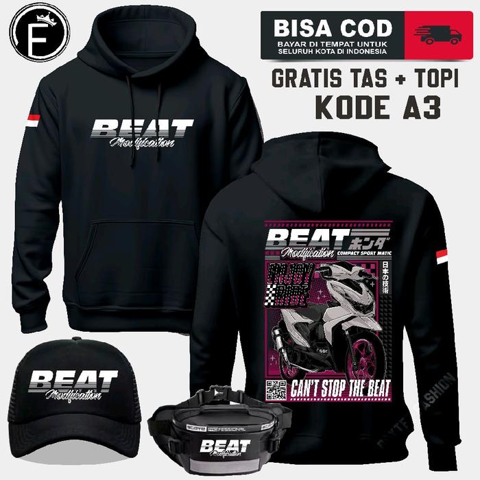 SWEATER HONDA BEAT GRATIS TAS TOPI HOODIE HONDA BEAT TERBARU BAHAN BERKUALITAS Sablon Unisex Keren