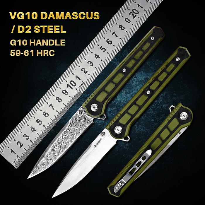 Vg10 Damascus D2 Steel Folding Blade Knife Tactical Military EDC Tool