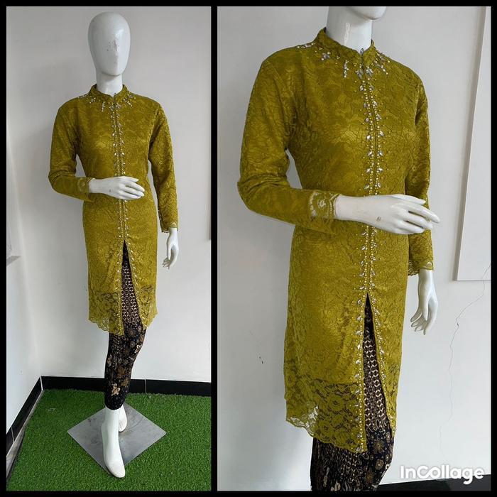 Tunik hanna burkat payet(ONE SET+free hijab) Burkat tunik payet - Hijau olive, M kebaya+rok