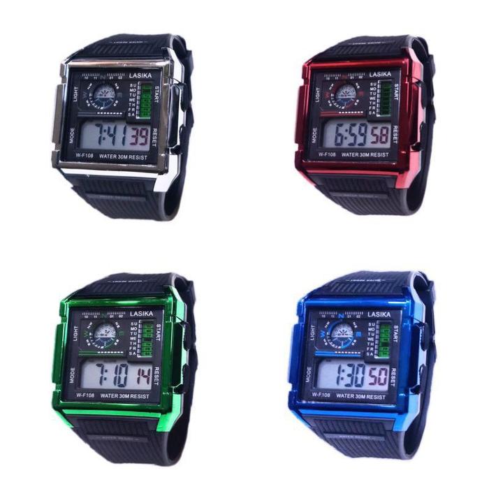 (Cod)Jam Tangan Pria Lasika W-F108 Digital Sergi Strap Rubber(Dikirim Jakarta)