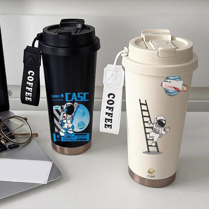 Tumbler CUP 500 ML Anime Kartun Cartoon Lunar Astronauts Termos Kopi Custom Stainless Steel Dengan S
