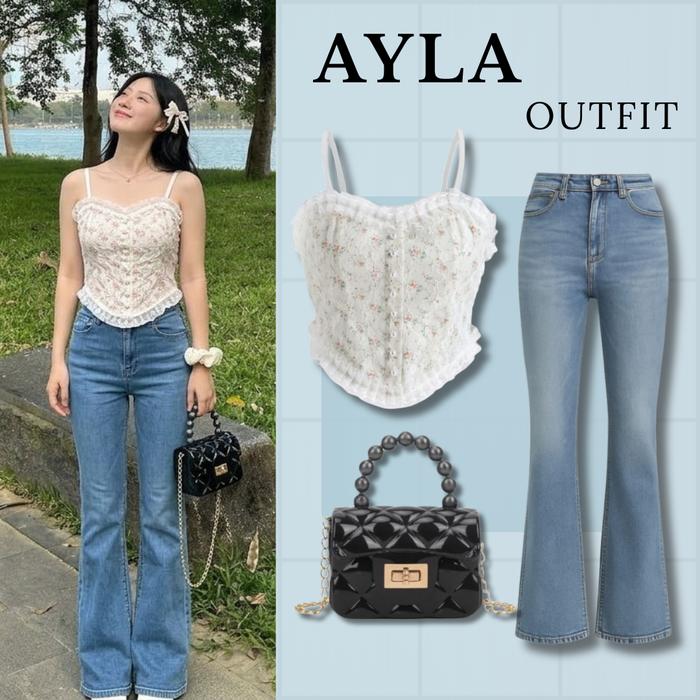 Beli 1 Dapat 3! One Set Wanita 3in1 Setelan Tas Selempang Mini | Tanktop Vintage | Cutbray Jeans Aes