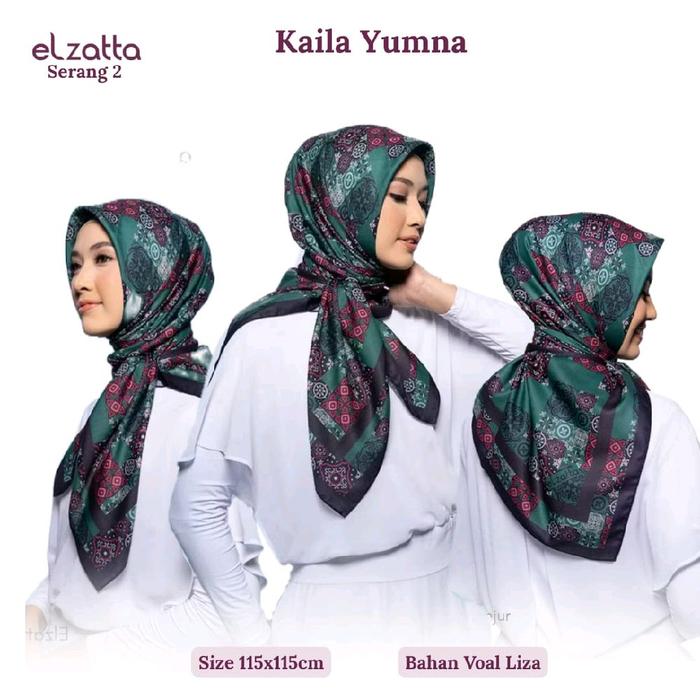 Elzatta Kaila Yumna Jilbab Segiempat Hijab Square motif Kerudung Muslim Voal Wanita Lembut Nyaman Me