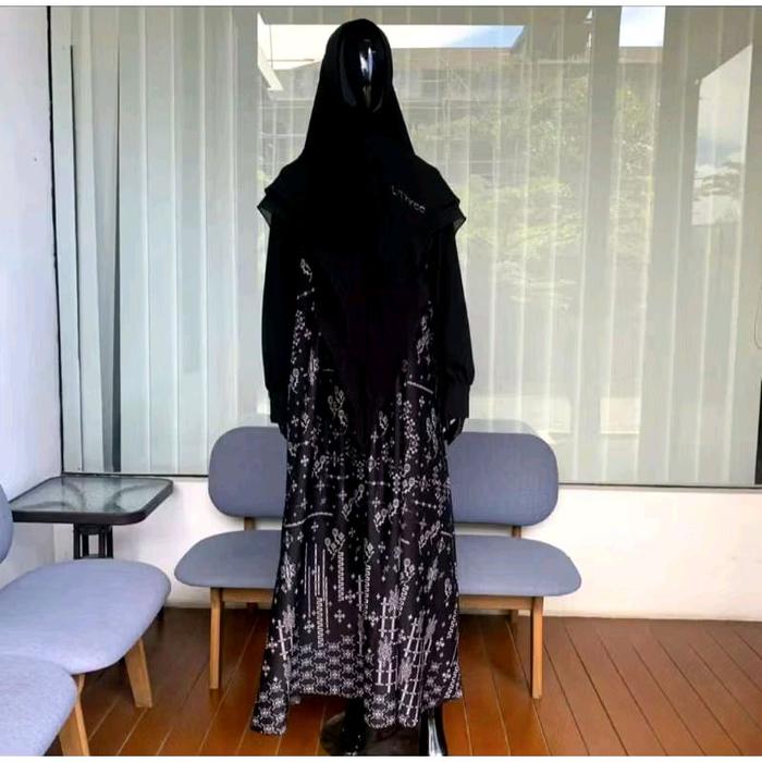 Gamis Hitam L Three Set Hijab Motif